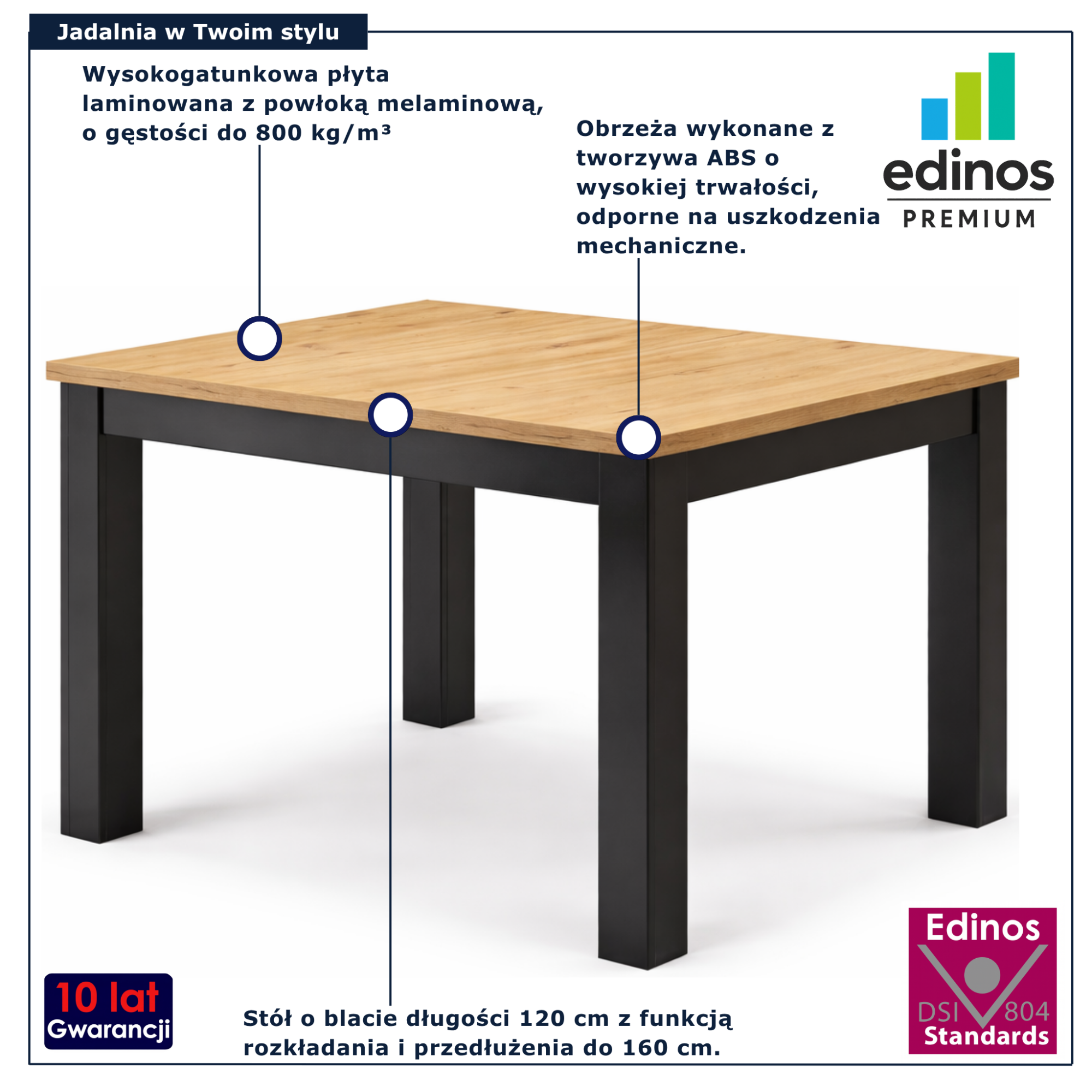 Nowoczesny stół rozkładany do jadalni Icadi dąb artisan + czarny