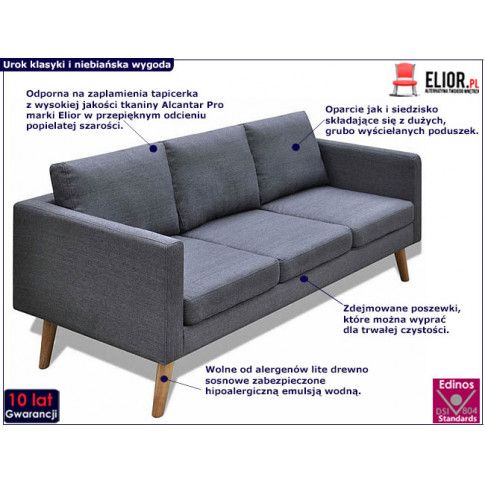 Zdjęcie sofa 3-osobowa Lavinia 3L - ciemny szary - sklep Edinos.pl