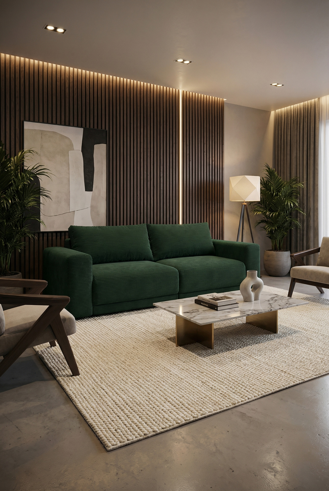 Wizualizacja wnętrza z wykorzystaniem kanapy narożnika Dierra butelkowa zieleń