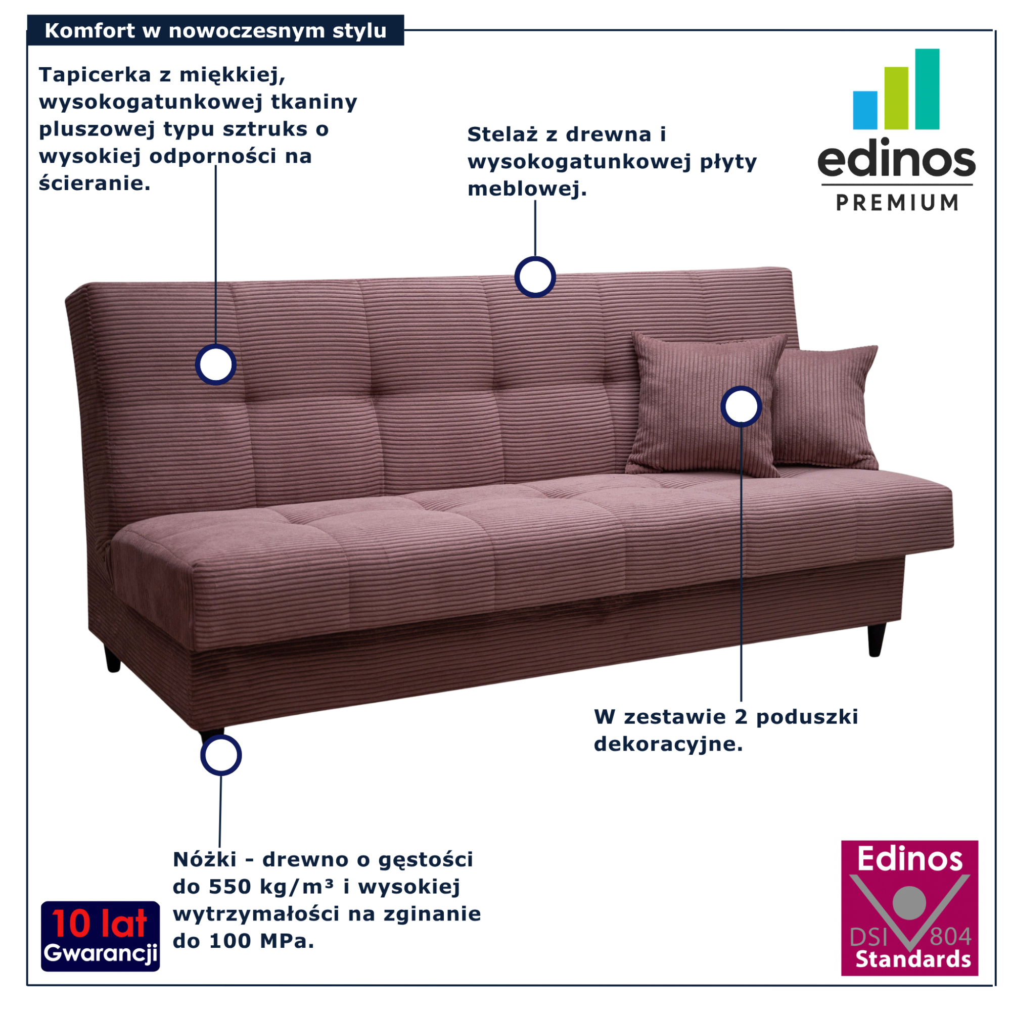 Różowa wersalka w stylu skandynawskim Garitia