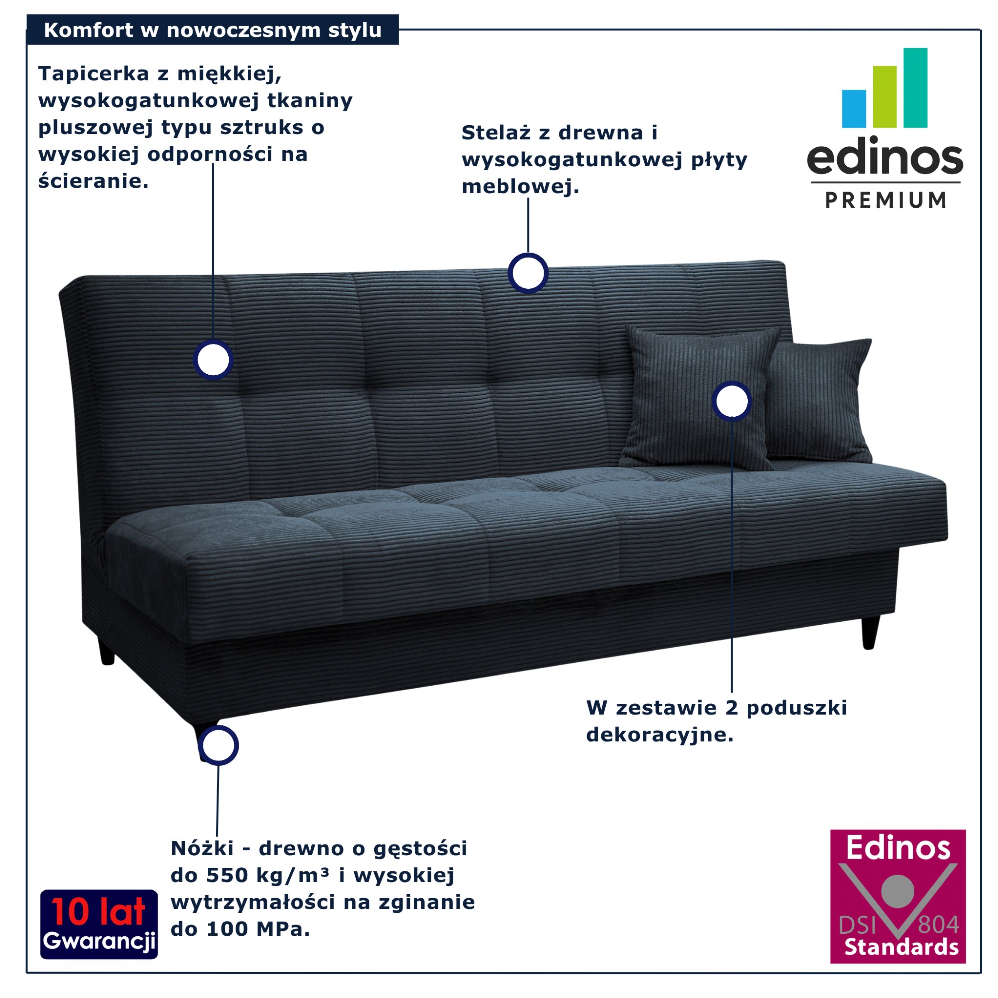 Ciemnoszara wersalka rozkładana w stylu skandynawskim Garitia