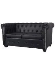 2-osobowa czarna sofa w stylu Chesterfield - Charlotte 2Q w sklepie Edinos.pl