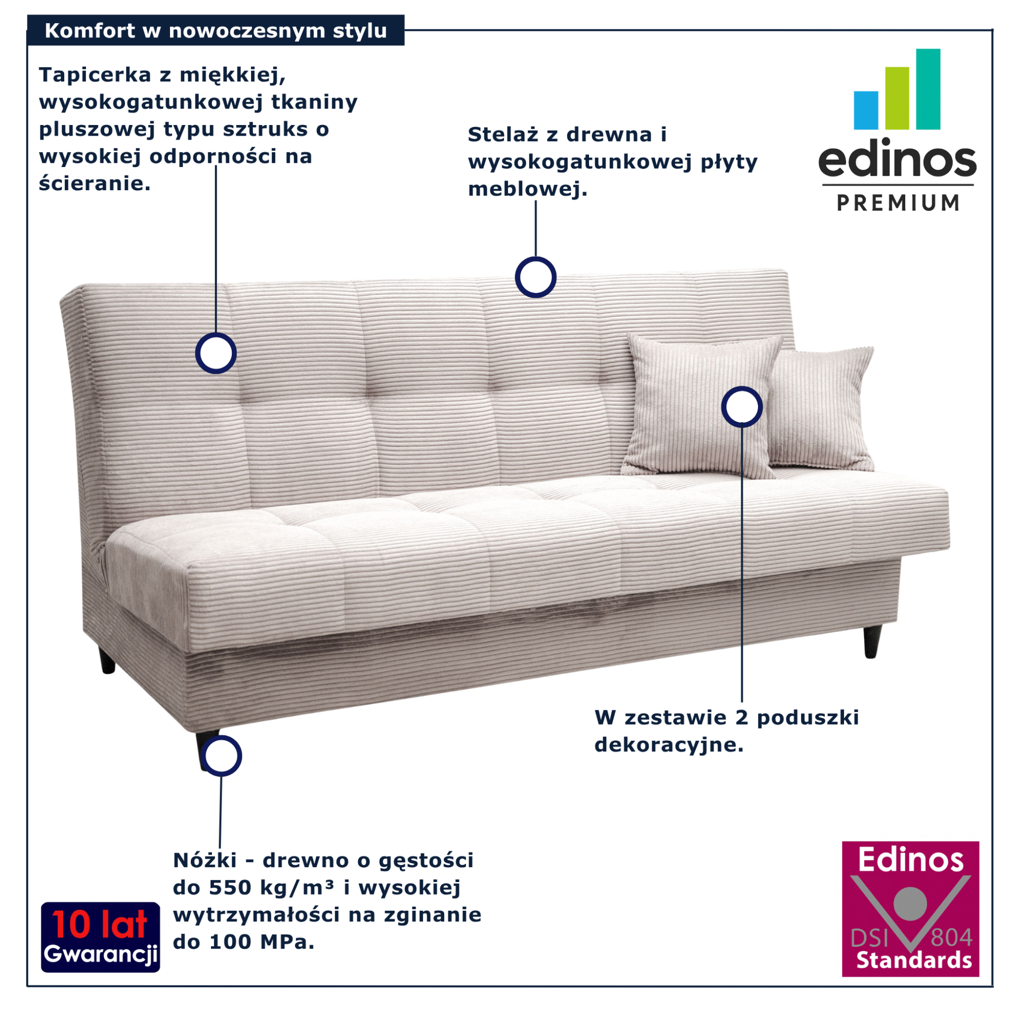 Kremowa sztruksowa wersalka rozkładana Garitia