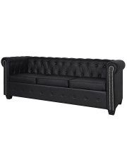 3-osobowa czarna sofa w stylu Chesterfield - Charlotte 3Q w sklepie Edinos.pl