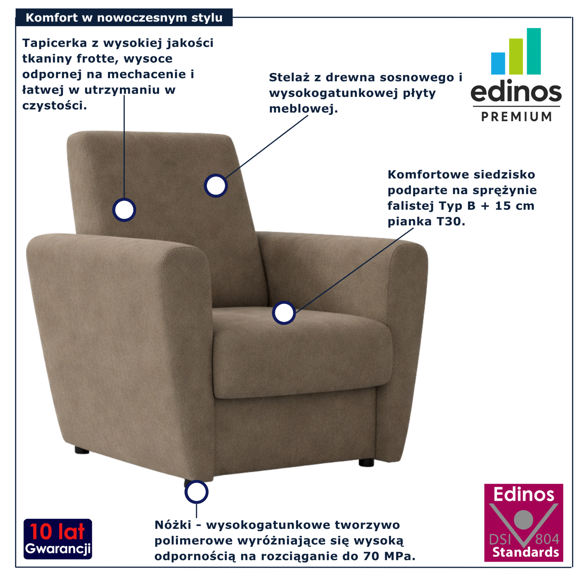 Brązowy fotel wypoczynkowy do czytania Regisso