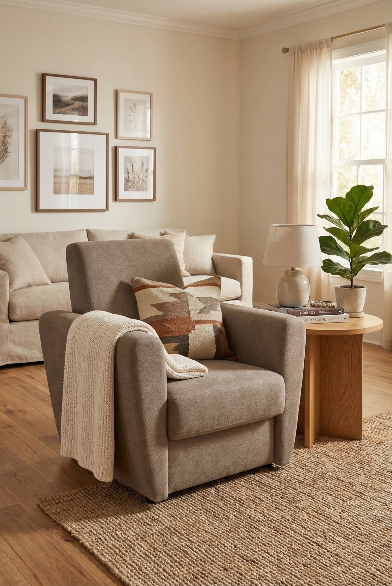 Szarobrązowy fotel tapicerowany Regisso