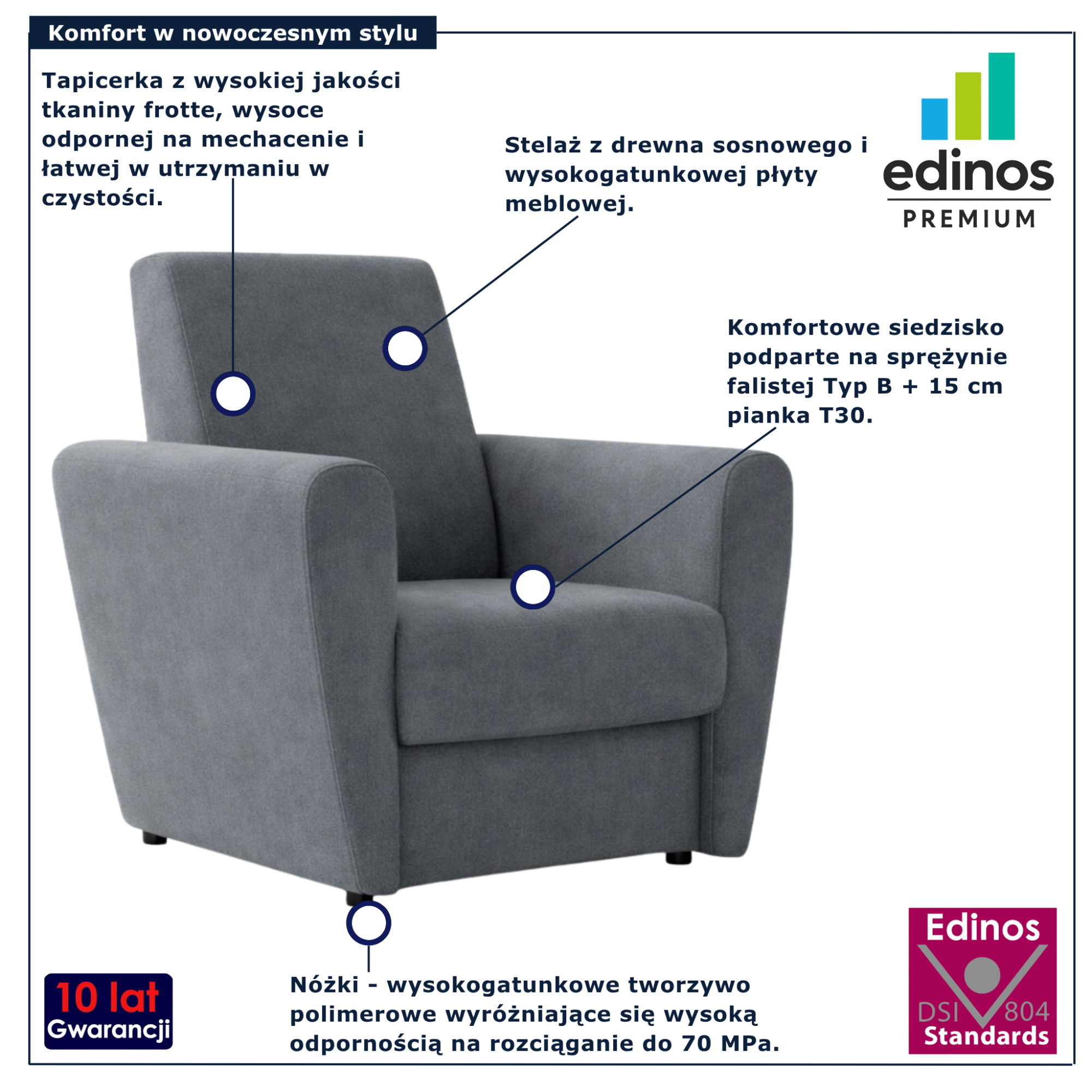 Szaroniebieski fotel wypoczynkowy do czytania Regisso