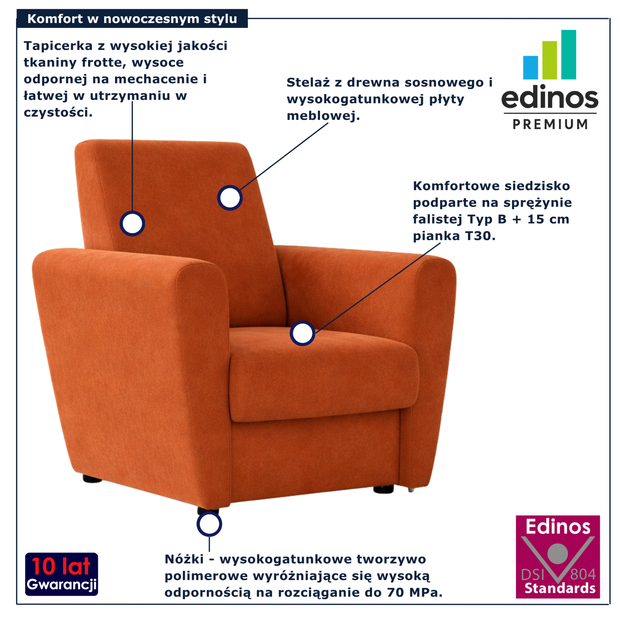 Rudy noowczesny fotel wypoczynkowy do czytania Regisso