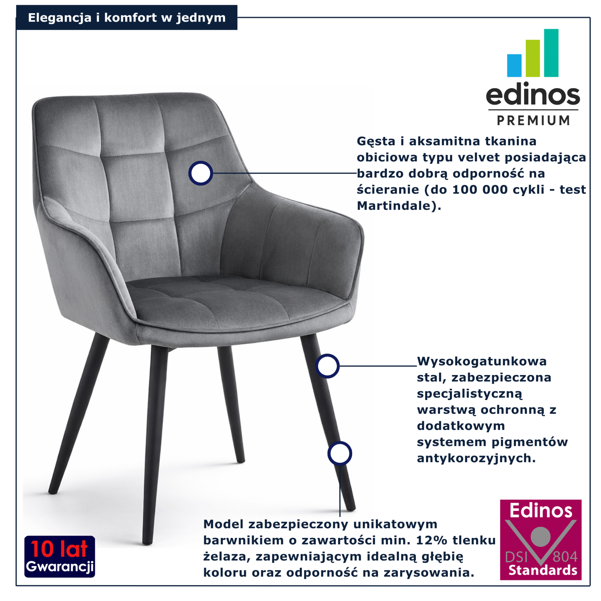 Ciemnoszare krzesło welurowe z podłokietnikami Serimi