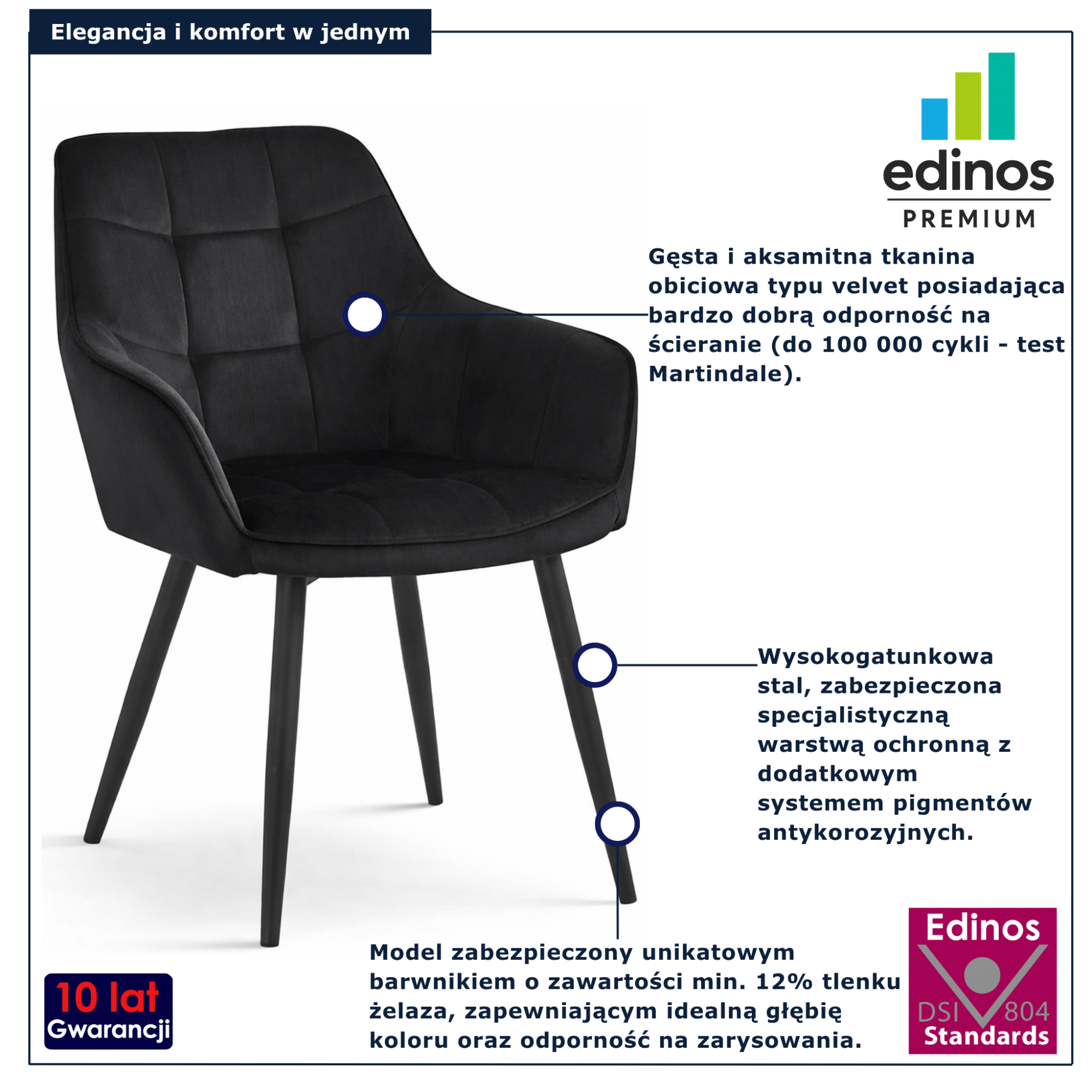 Czarne pikowane krzesło welurowe z czarnymi nogami Serimi