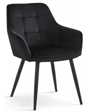 Czarne krzesło z podłokietnikiem welurowe metalowe pikowane - Serimi w sklepie Edinos.pl