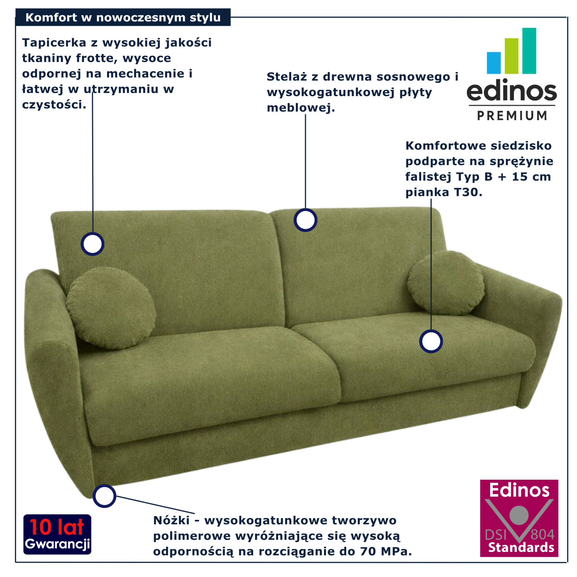 Zielona oliwkowa wersalka rozkładana Zafisa