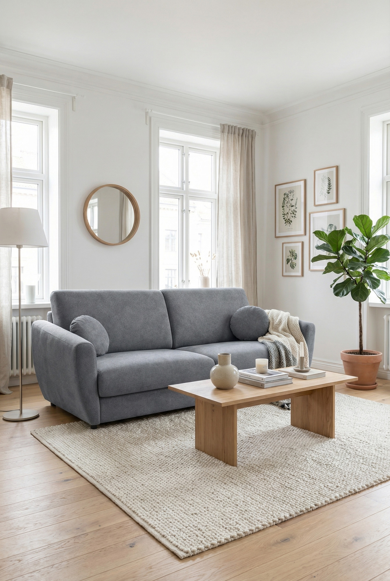 Wnętrze z szarą wersalką Zafisa