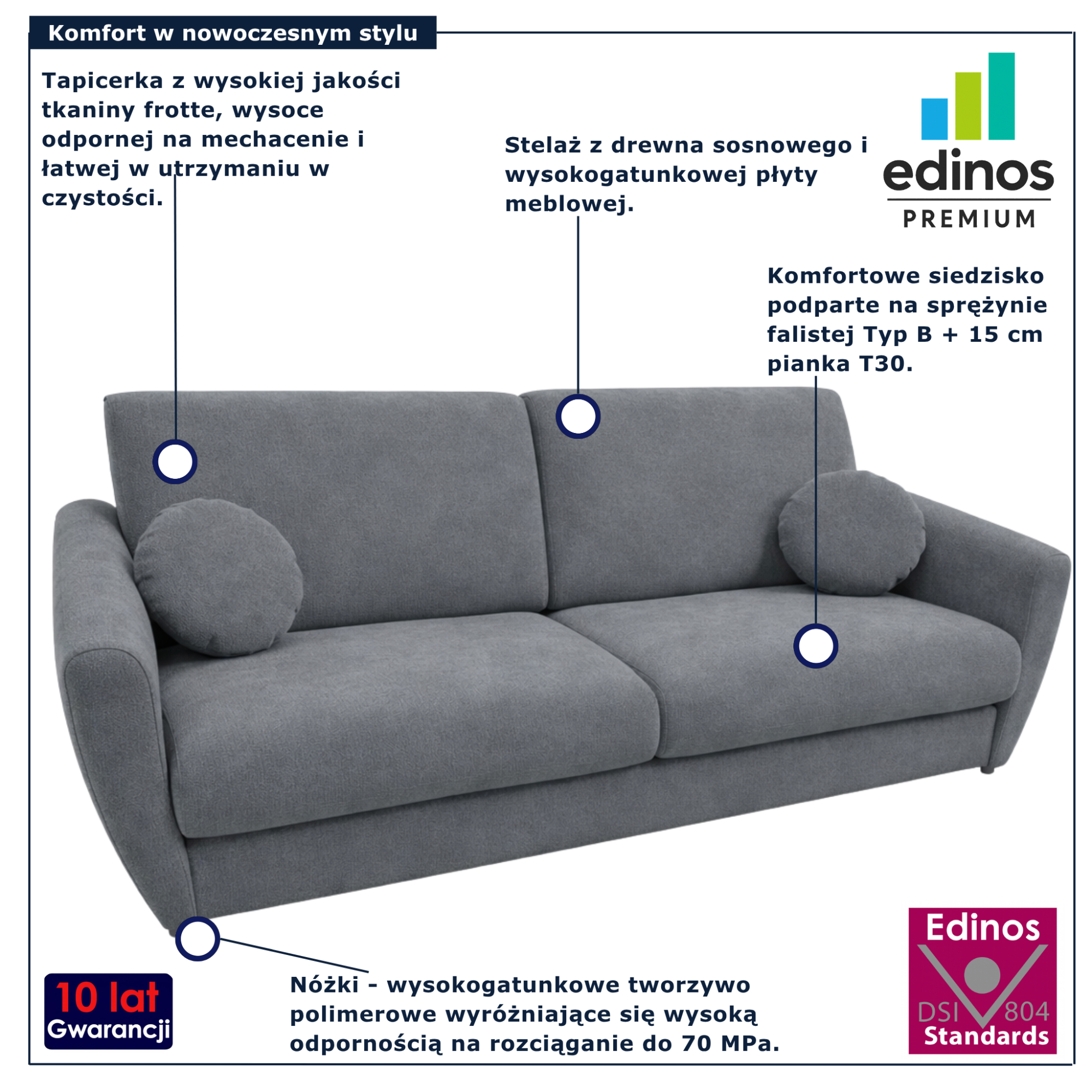 Ciemnoszara kanapa typu wersalka Zafisa