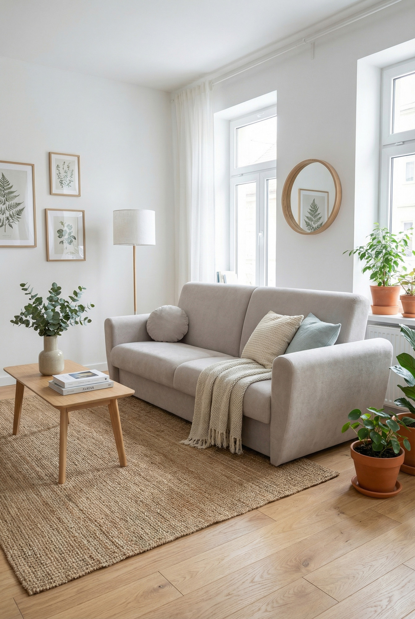 Salon z wykorzystaniem jasnoszarej wersalki Zafisa