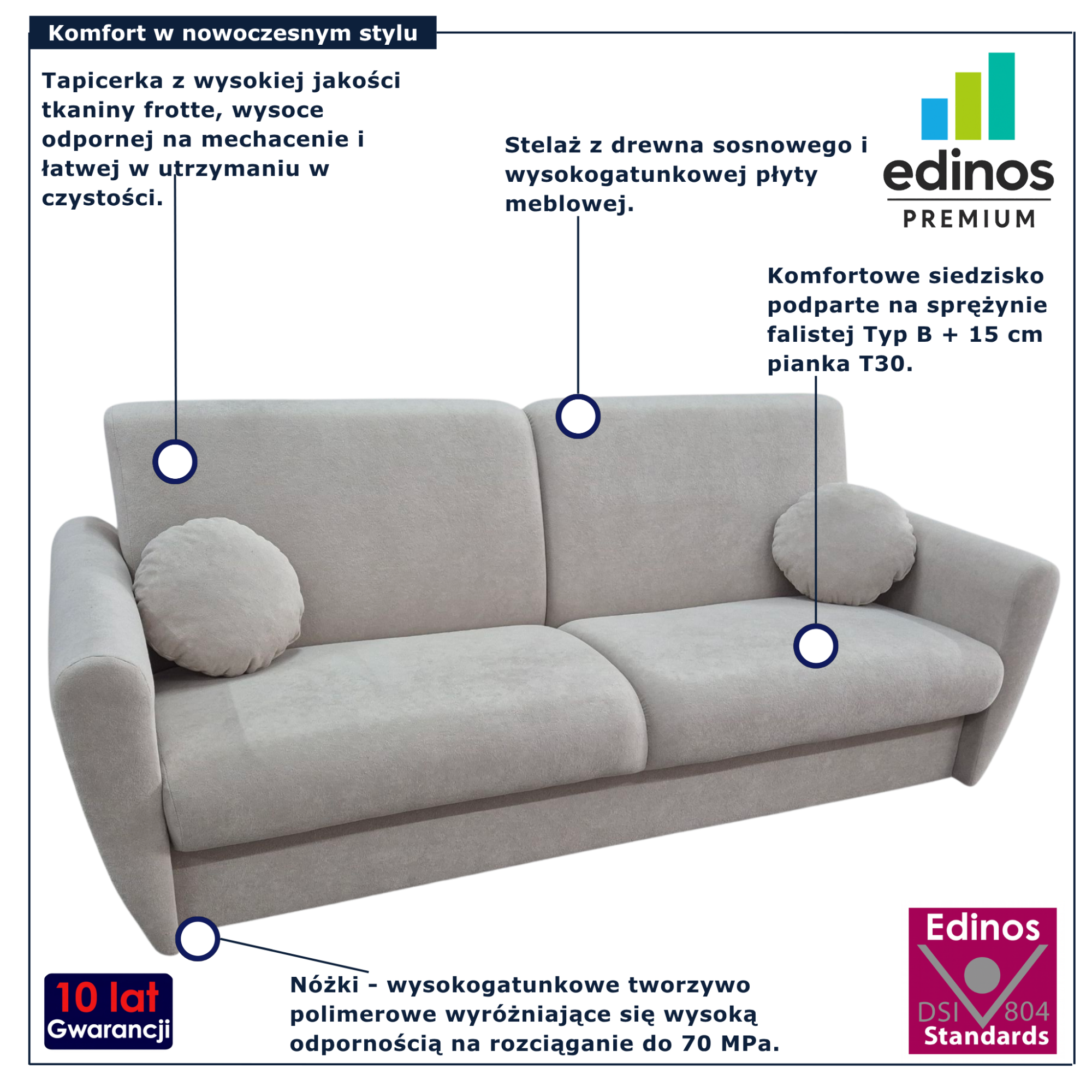 Jasnoszara wersalka nowoczesna rozkładana Zafisa