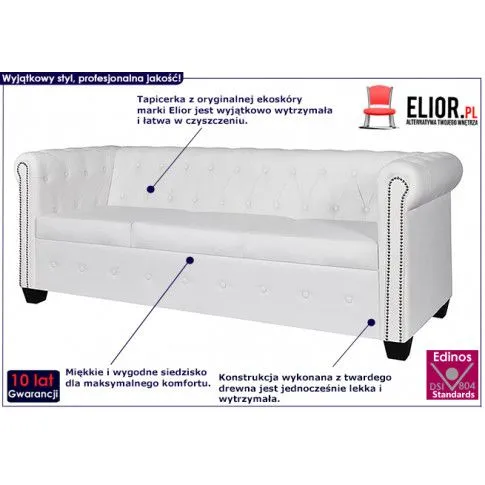 3-osobowa biała sofa Chesterfield Charlotte 3Q