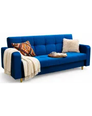 Niebieska pluszowa kanapa rozkładana typu wersalka - Pomiroz w sklepie Edinos.pl