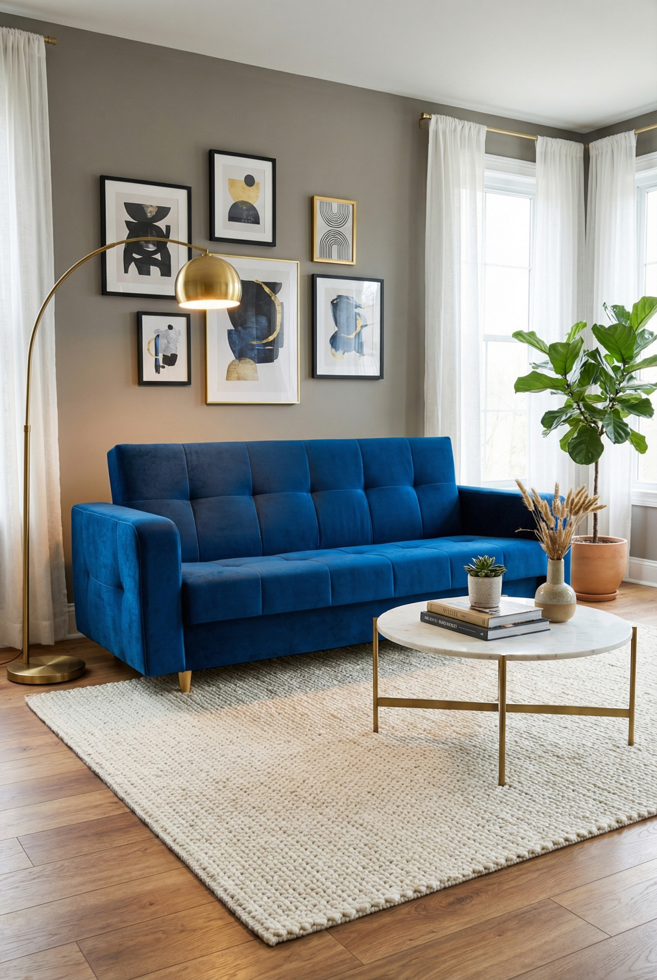 Przykładowe wykorzystanie niebieskiej wersalki rozkładanej Pomiroz