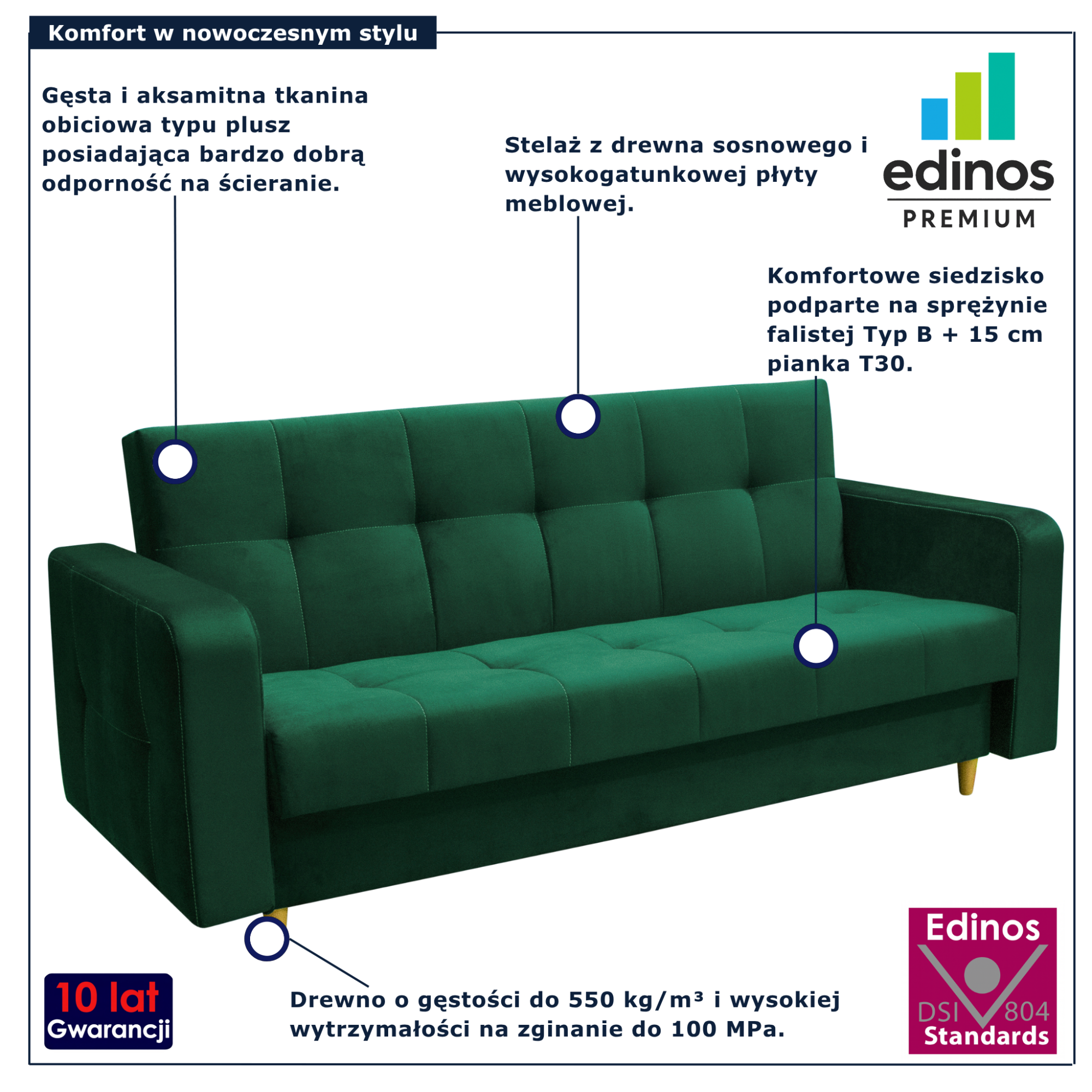 Zielona wersalka pikowana do salonu Pomiroz