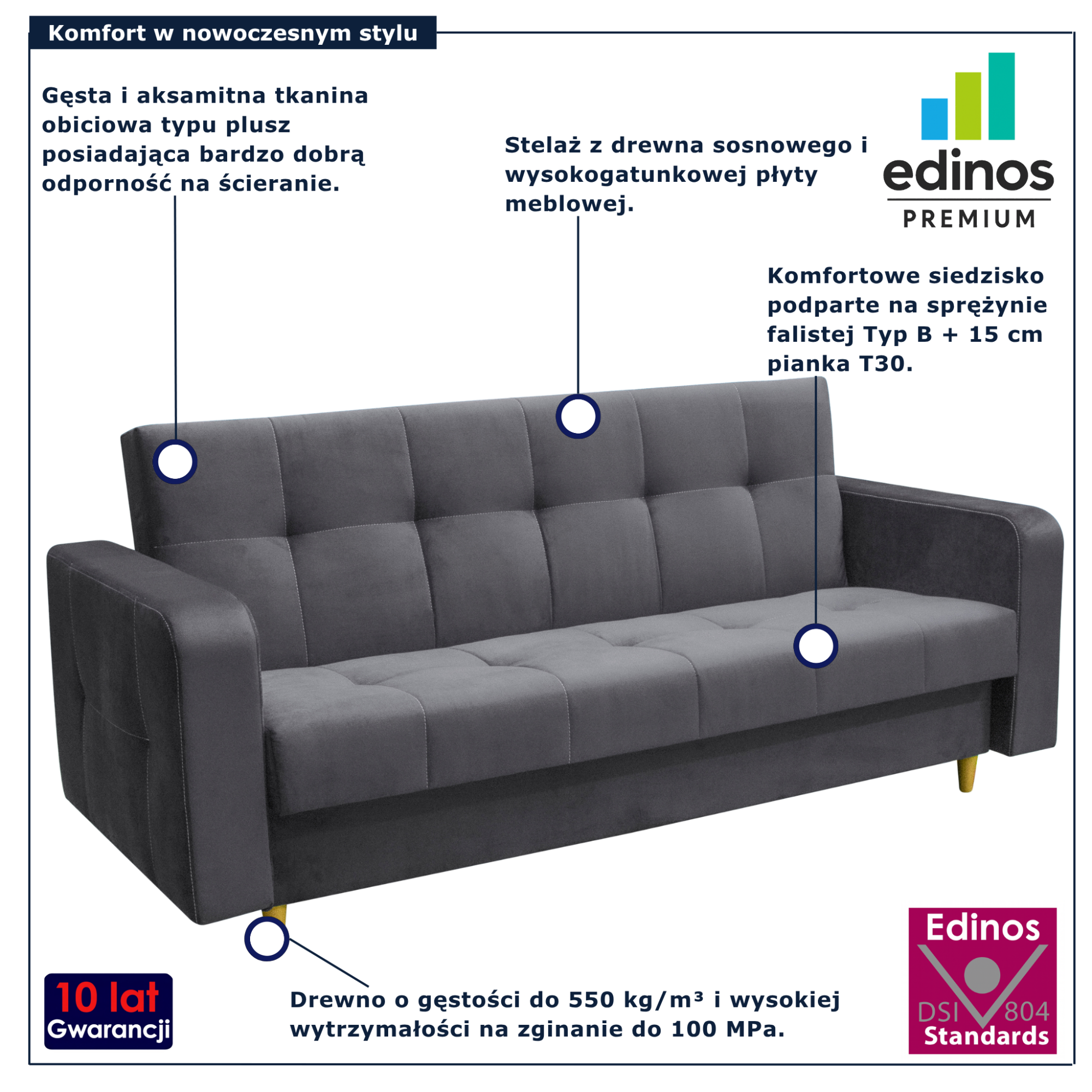 Szara wersalka pikowana Pomiroz