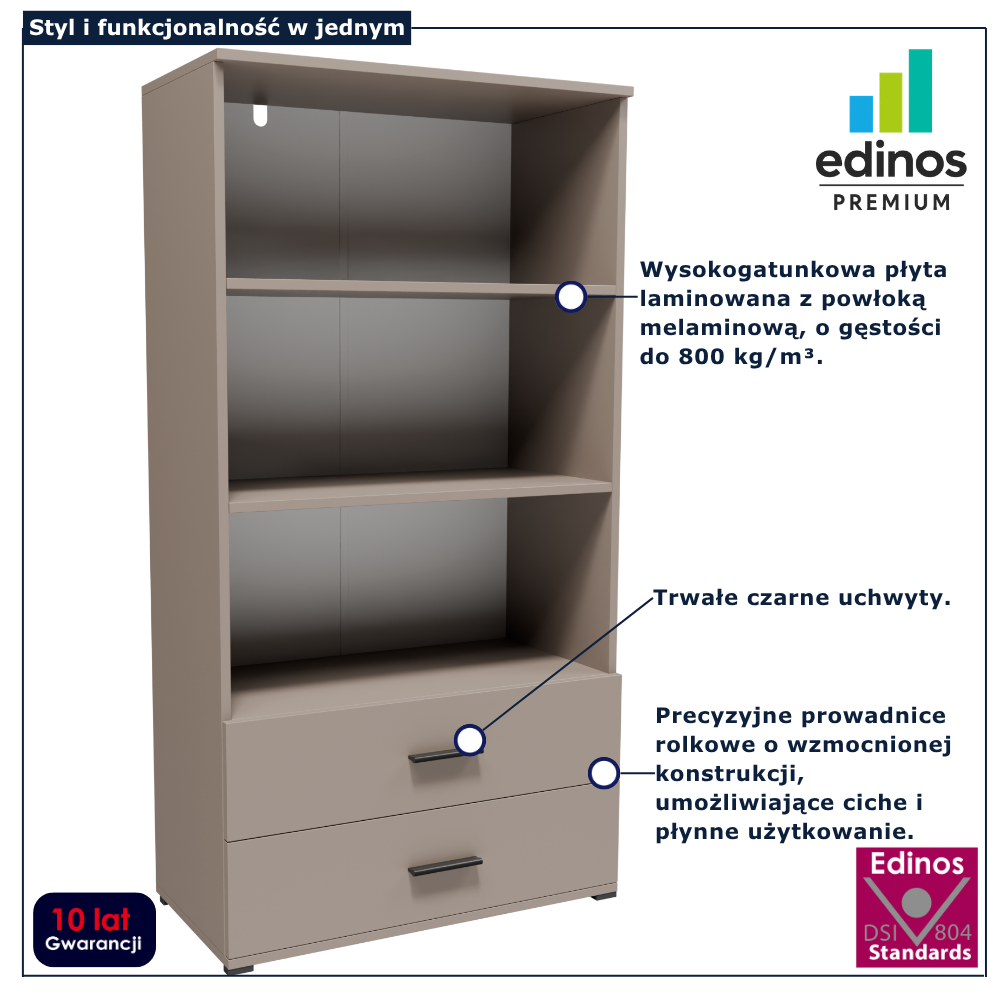 Regał z półkami i 2 szufladami Asendri 8X kaszmir