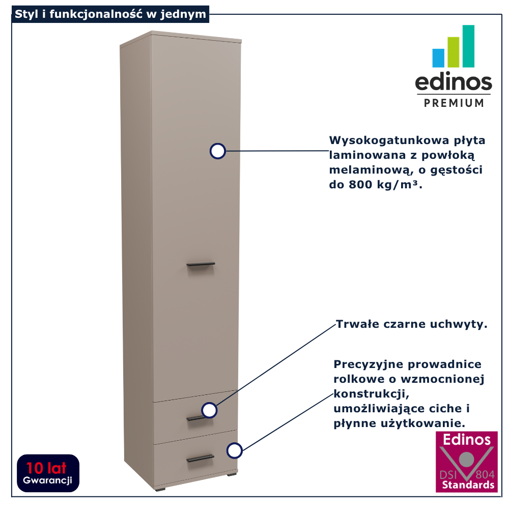 Regał zamykany z szufladami Asendri 15X kaszmir