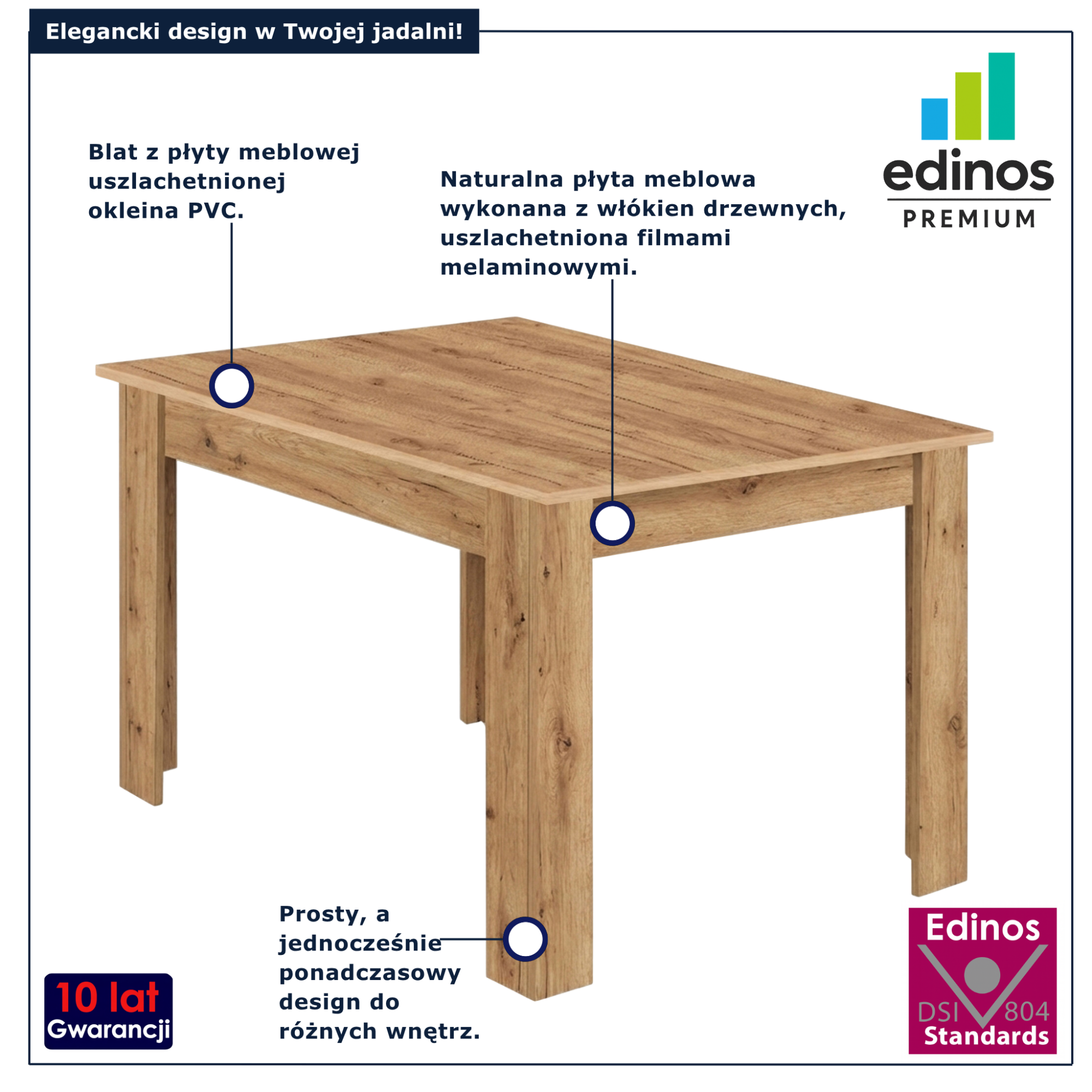 Prostokątny stół 120x80 Silio 4X dąb craft