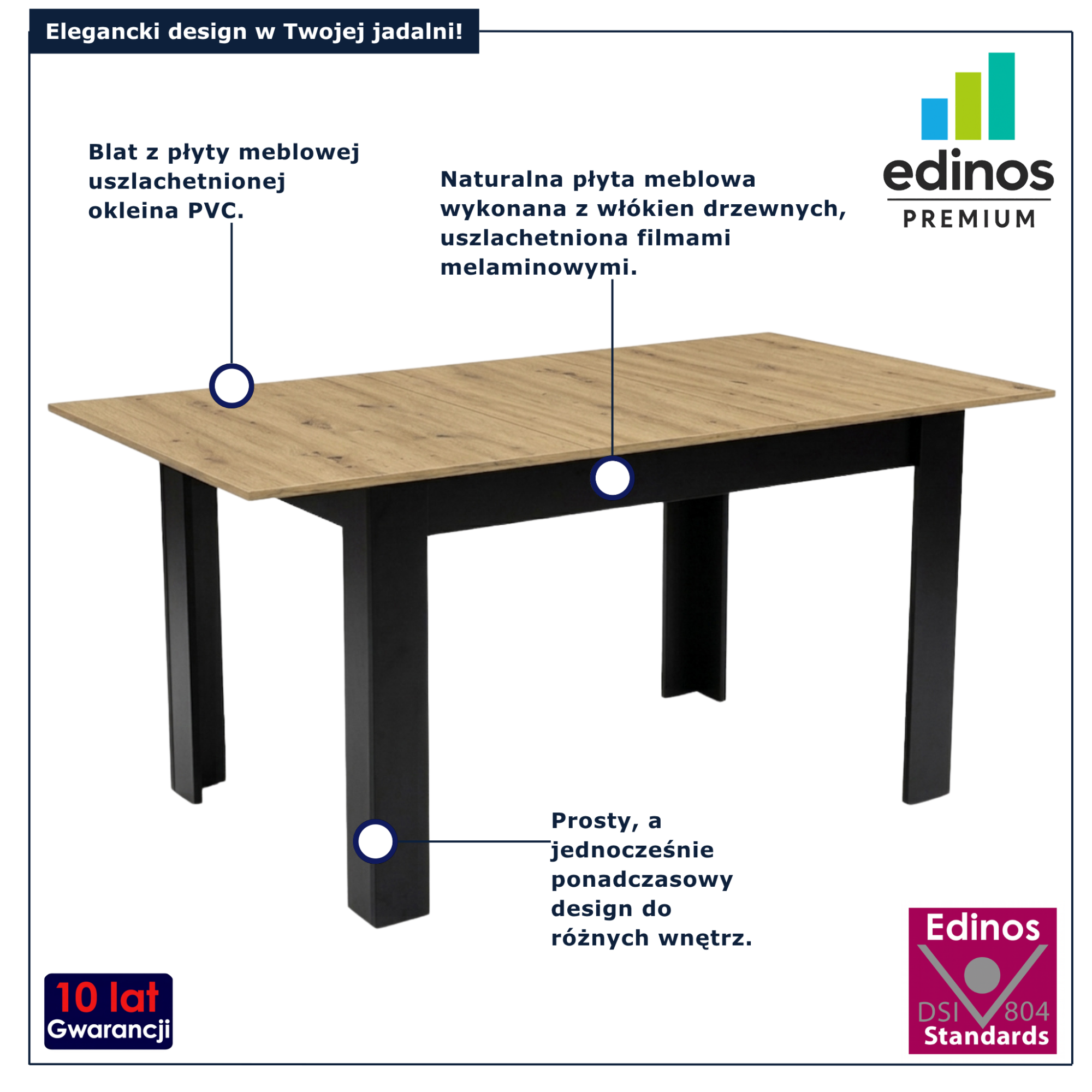 Rozkładany stół prostokątny 120x80 Egasso dąb artisan