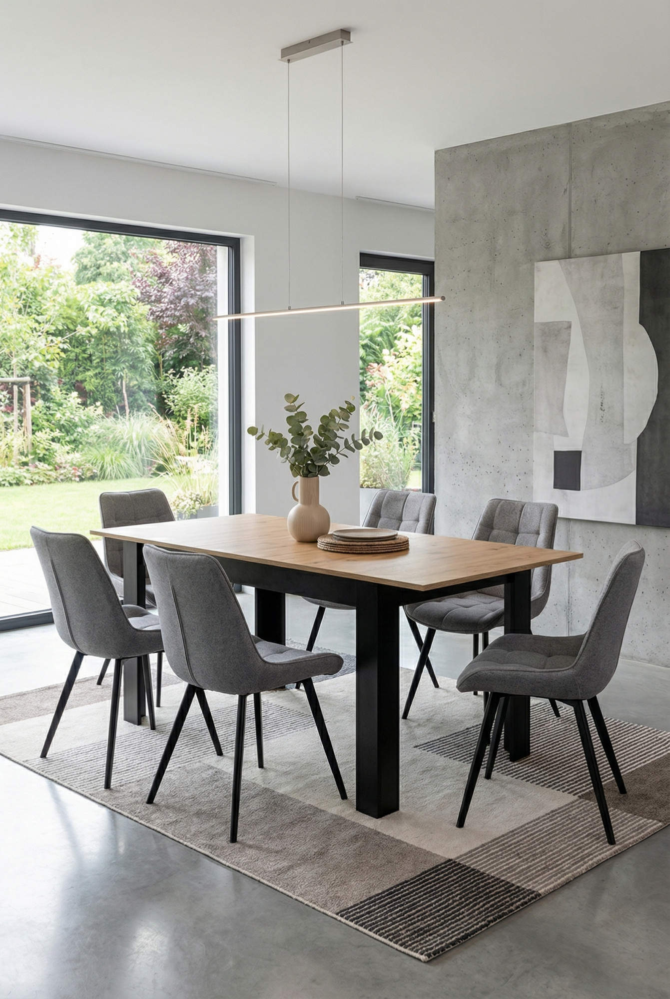 Wnętrze nowoczesne ze stołem Egasso dąb artisan + czarny