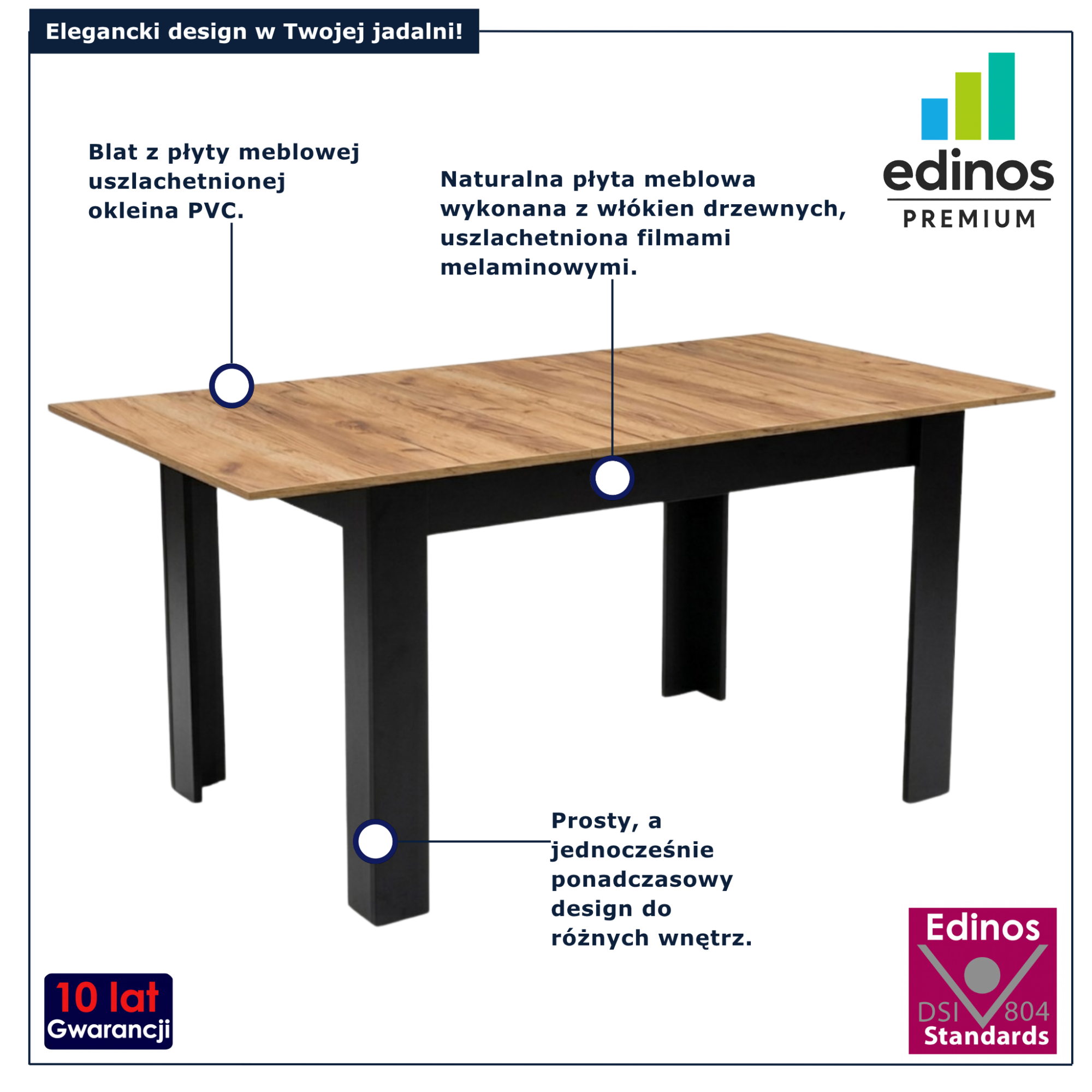 Rozkładany stół prostokątny 120x80 Egasso dąb craft