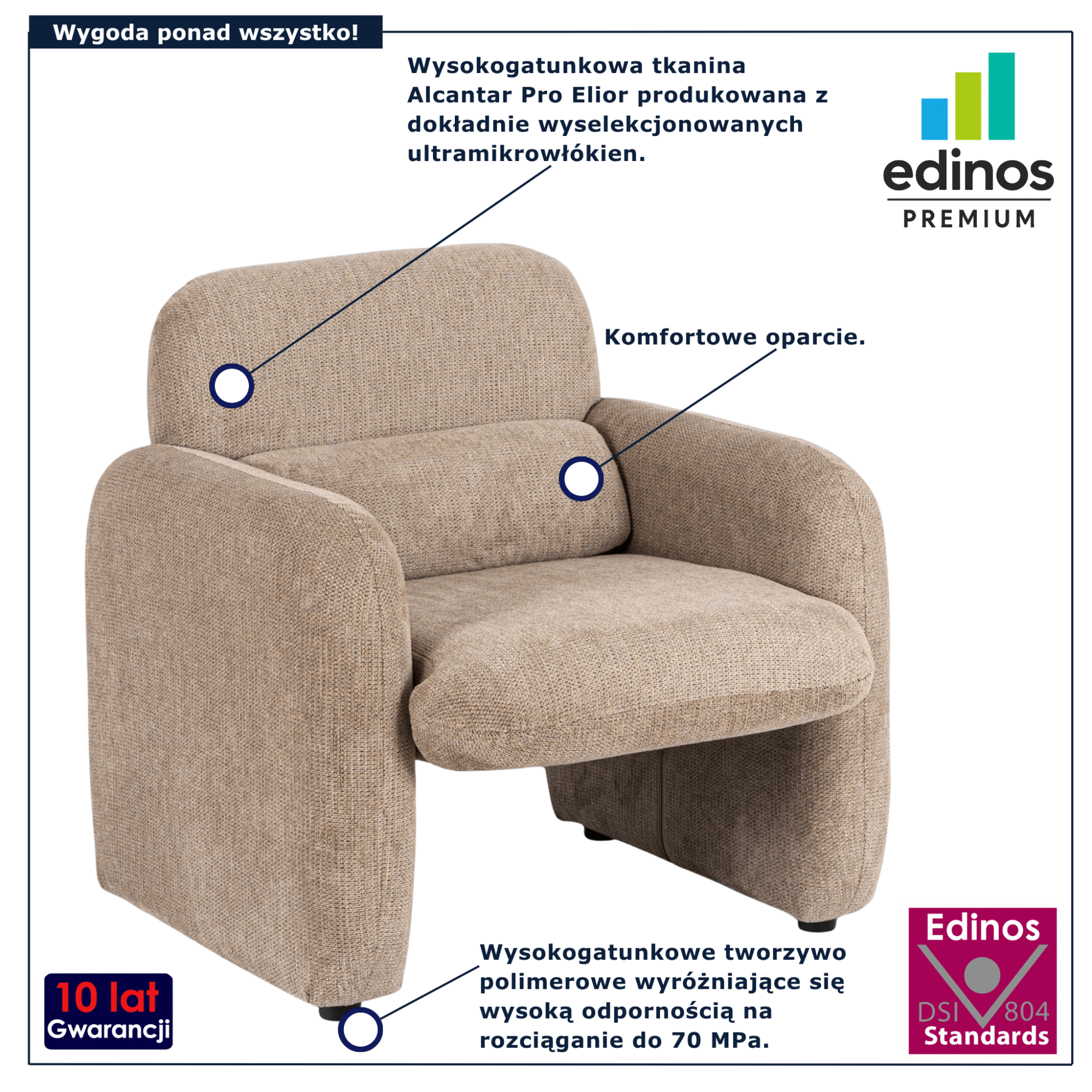 Ciemnobeżowy fotel wypoczynkowy do salonu Etilion 3X