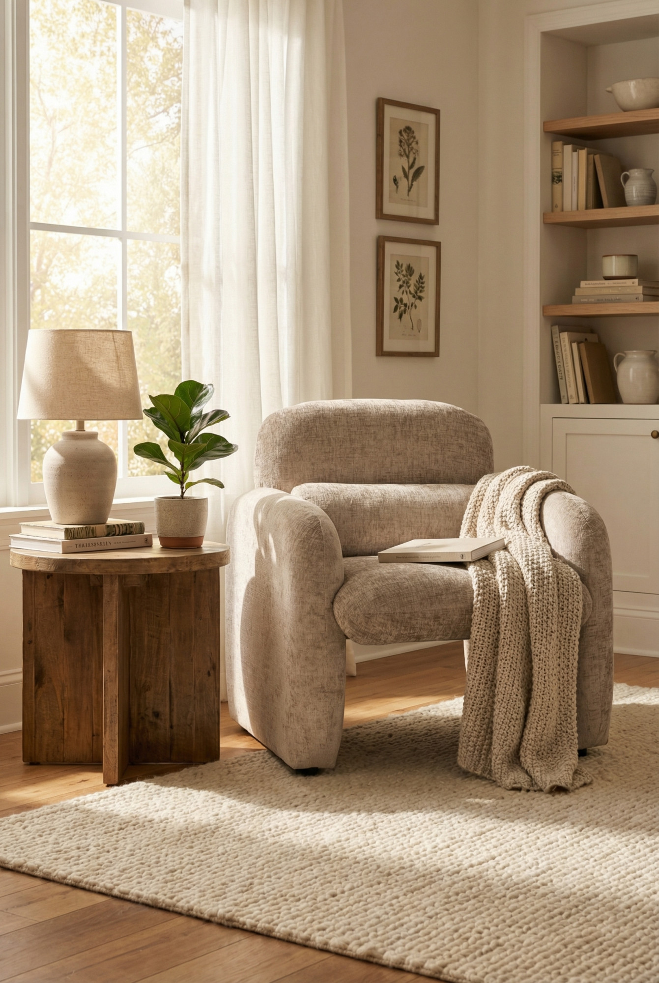 Salon z wykorzystaniem nowoczesnego ciemnobeżowego fotela Etilion 3X