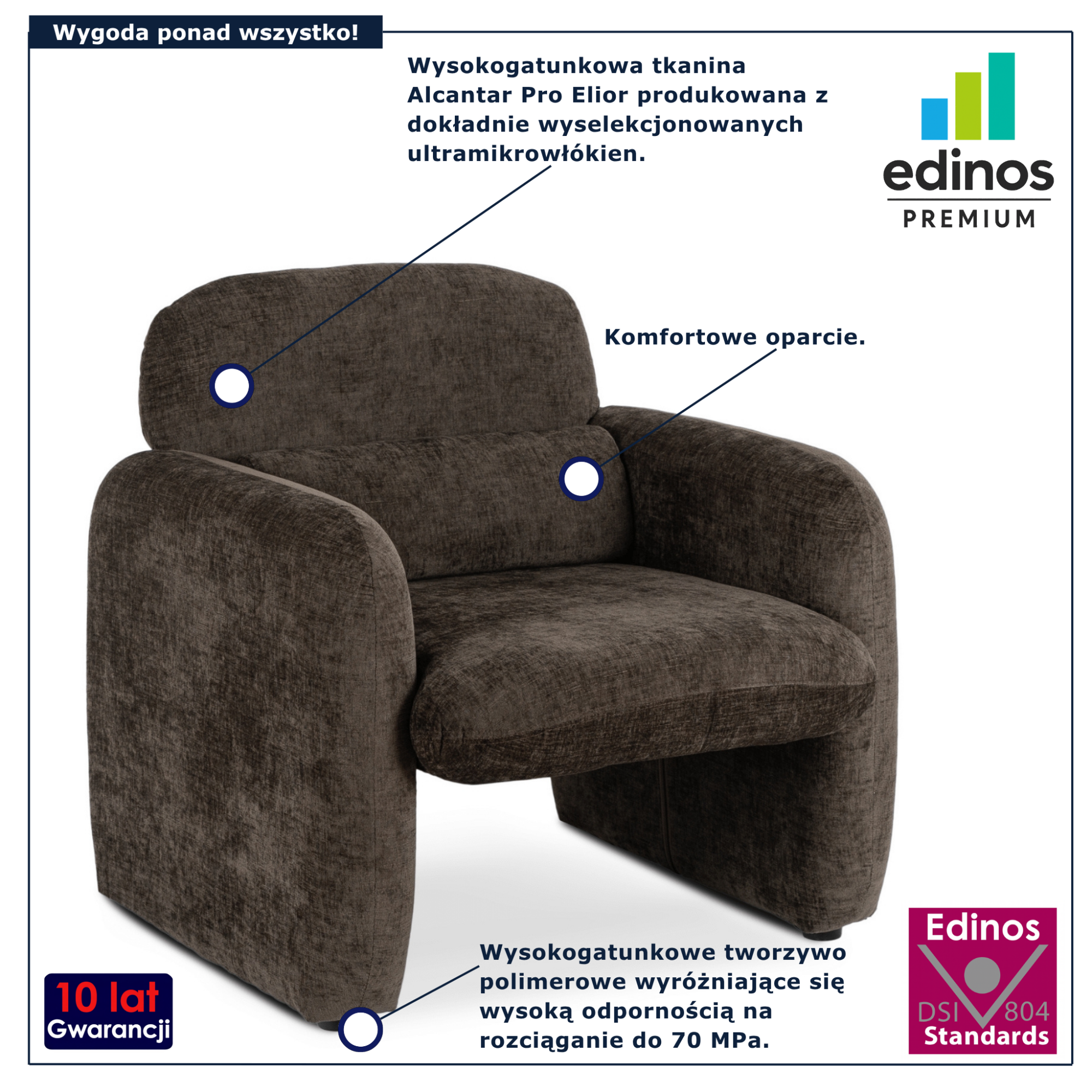 Brązowy fotel wypoczynkowy do czytania Etilion 3X