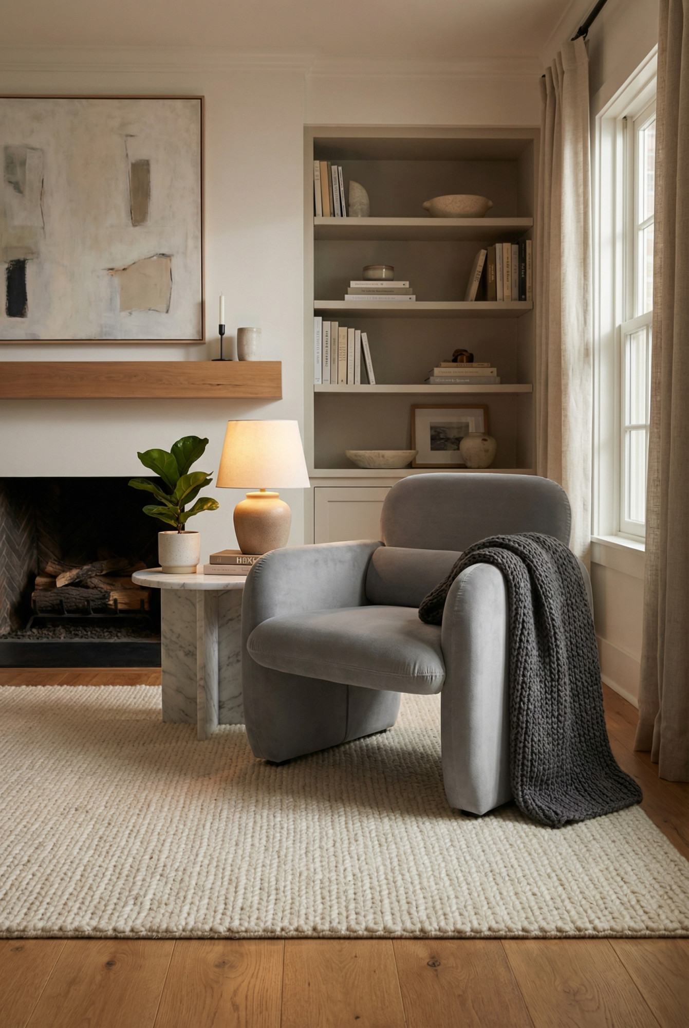 Salon z wykorzystaniem welwetowego szarego fotela Etilion 4X