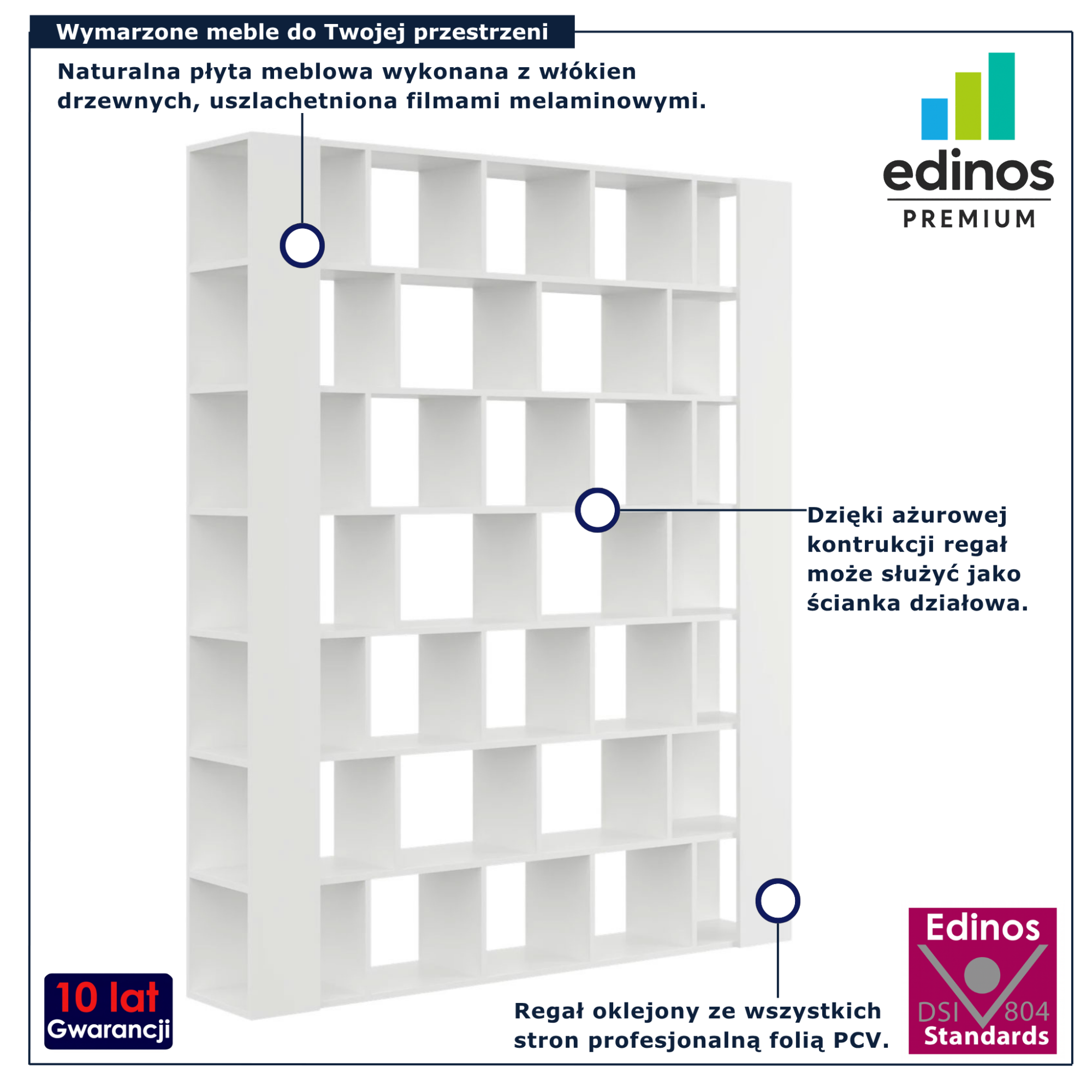 Biały regał biblioteczka do salonu nowoczesnego Naseri