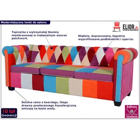 Zdjęcie trzyosobowa pikowana sofa patchworkowa Marcha sklep Edinos.pl
