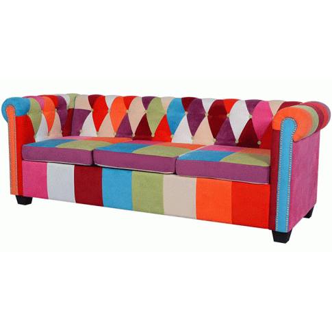Zdjęcie produktu Sofa patchwork w stylu chesterfield Marcha - trzyosobowa.