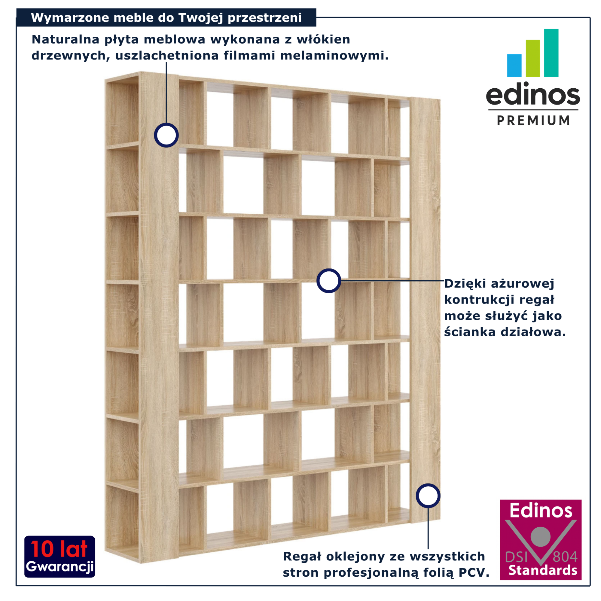 Duży regał skandynawski na książki dąb sonoma Naseri