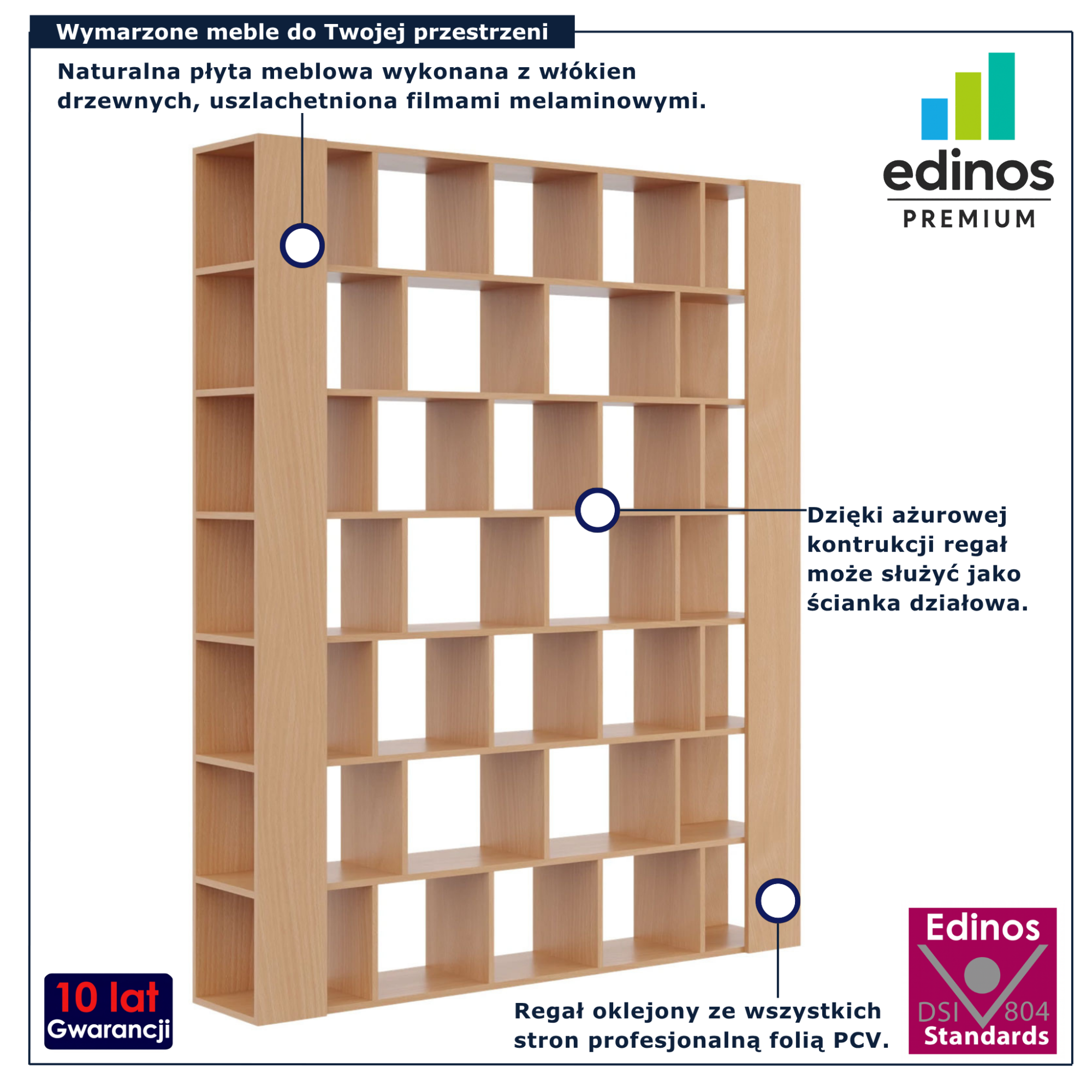 Duży regał skandynawski na książki buk Naseri