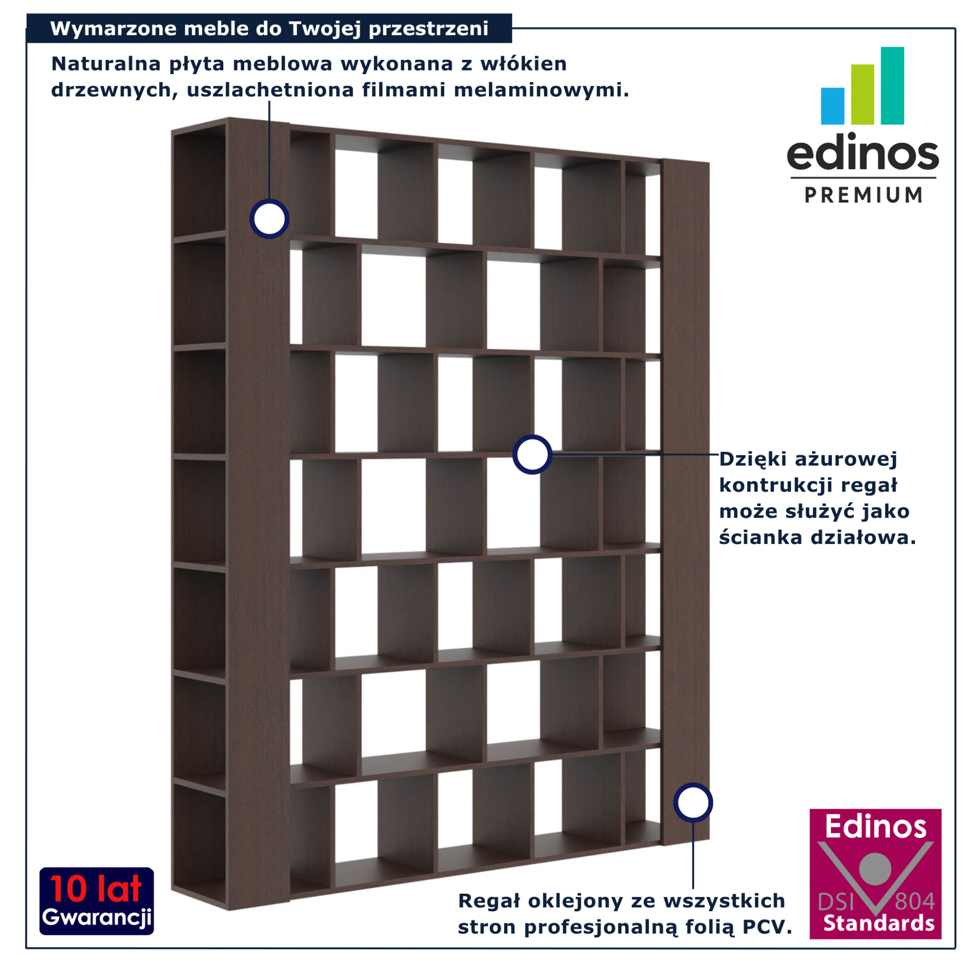 Duży regał skandynawski na książki wenge Naseri