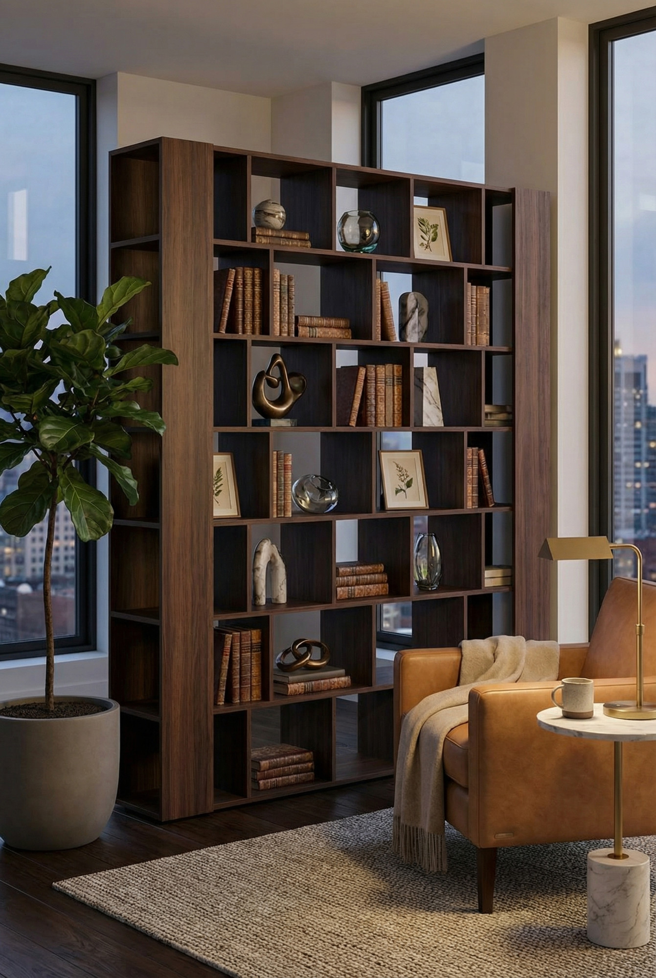 Salon z wykorzystaniem regału wenge Naseri 