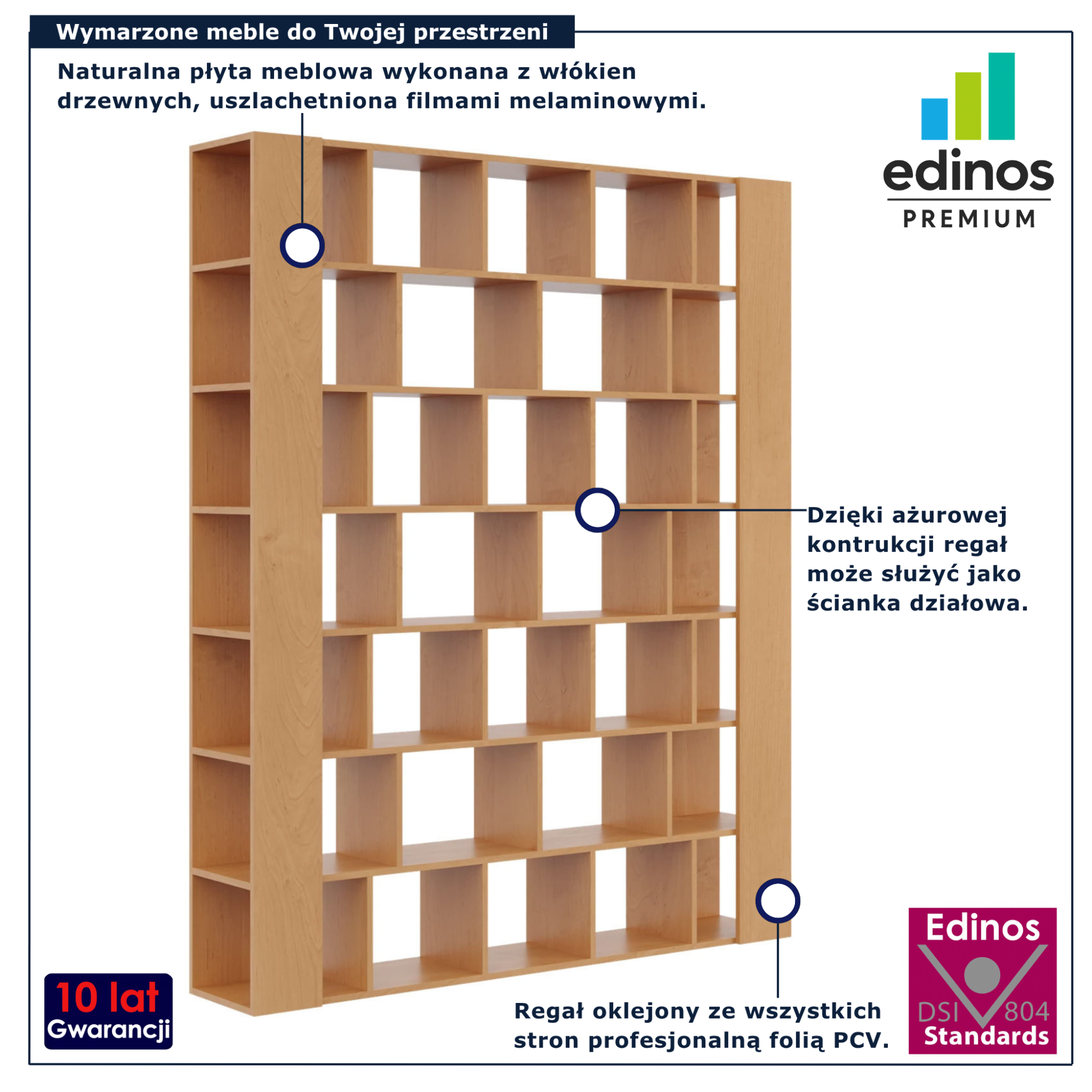 Wysoki regał skandynawski na książki olcha Naseri