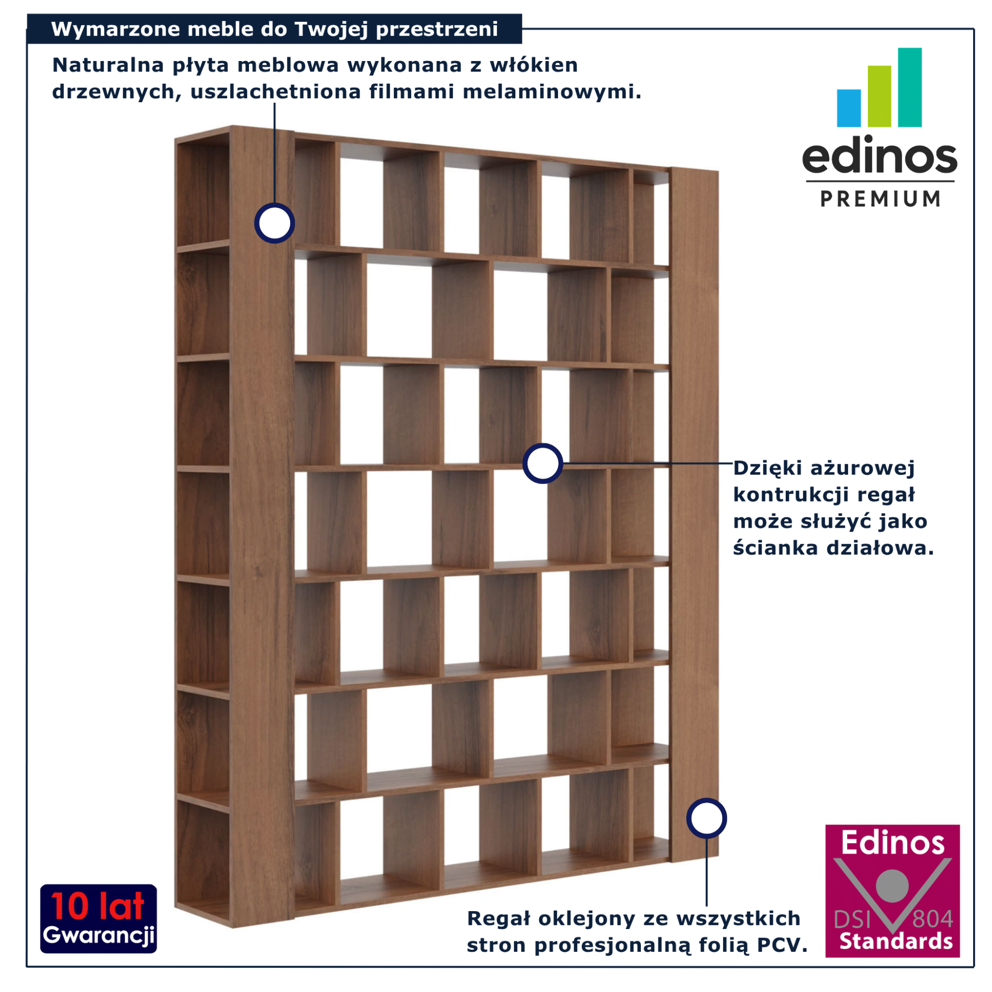 Regał skandynawski na książki biblioteczka orzech Naseri