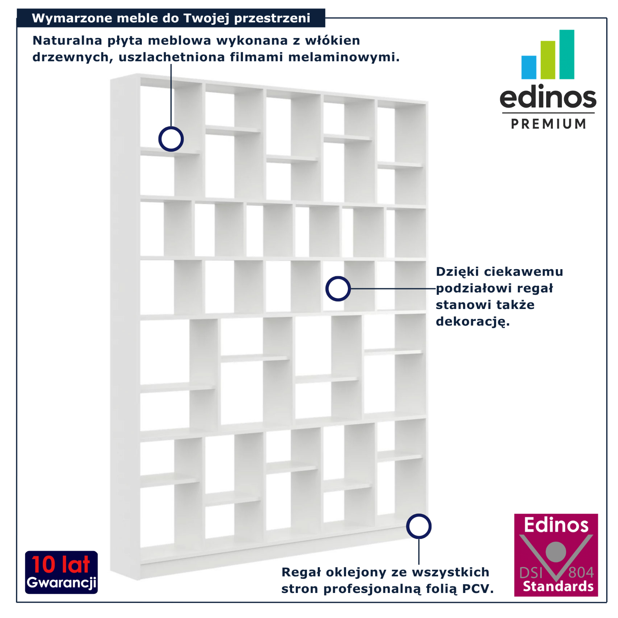 Biały duży regał na książki Epozio