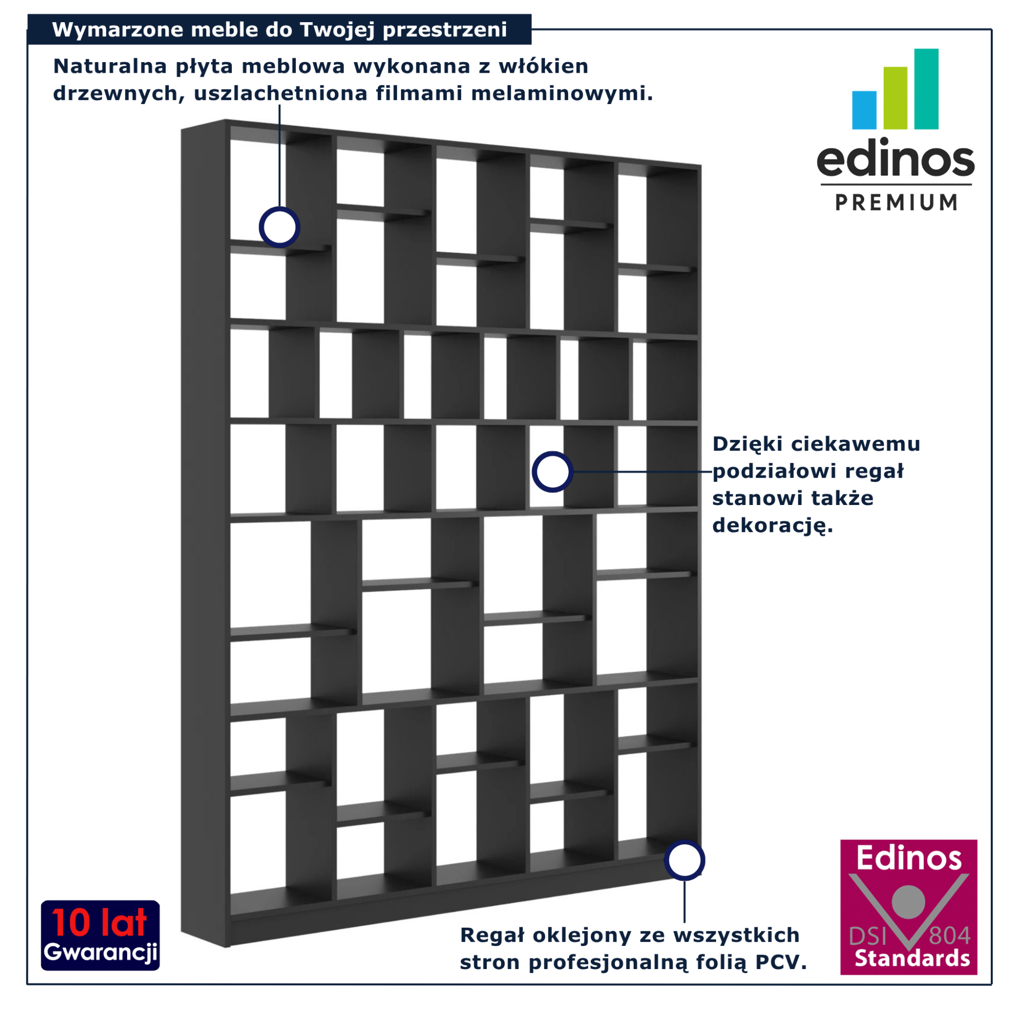 Czarny duży regał na książki Epozio