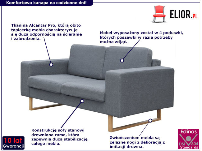 Produkt Jasnoszara, awangardowa sofa dla dwóch osób – Foxal 3X