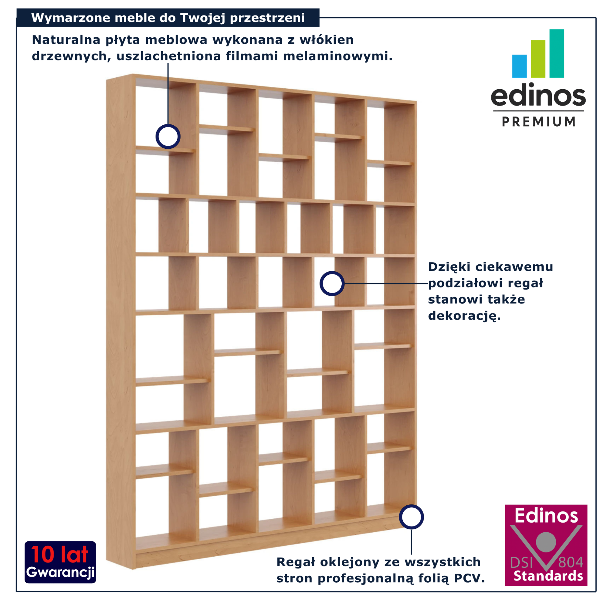 Wysoki nowoczesny regał biblioteczka Epozio olcha