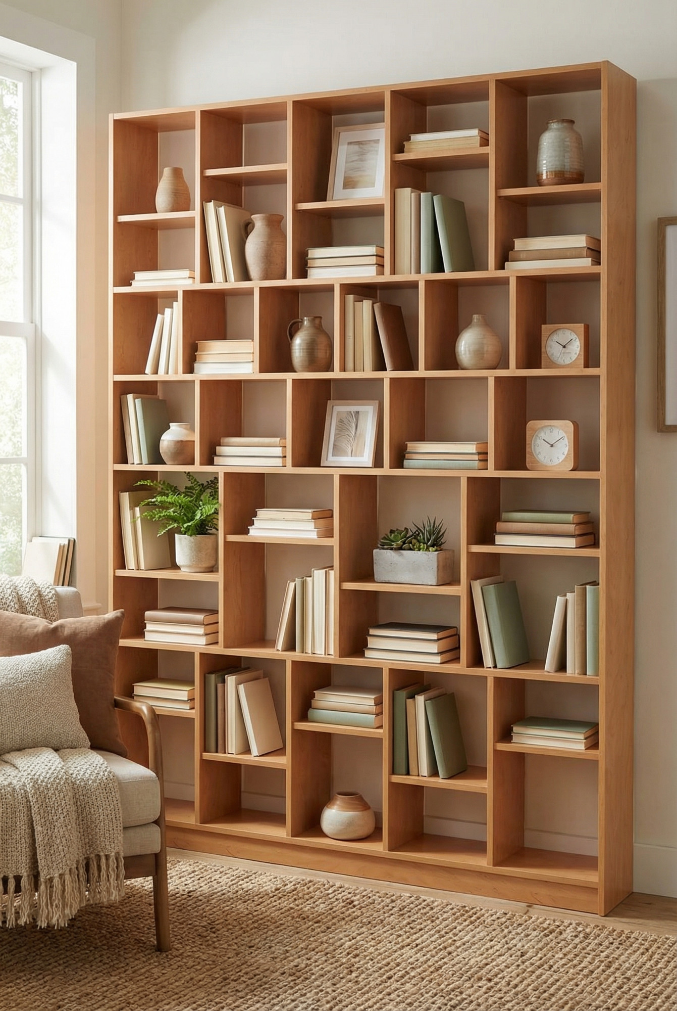 Wykorzystanie dużego regału Epozio olcha w nowoczesnym wnętrzu