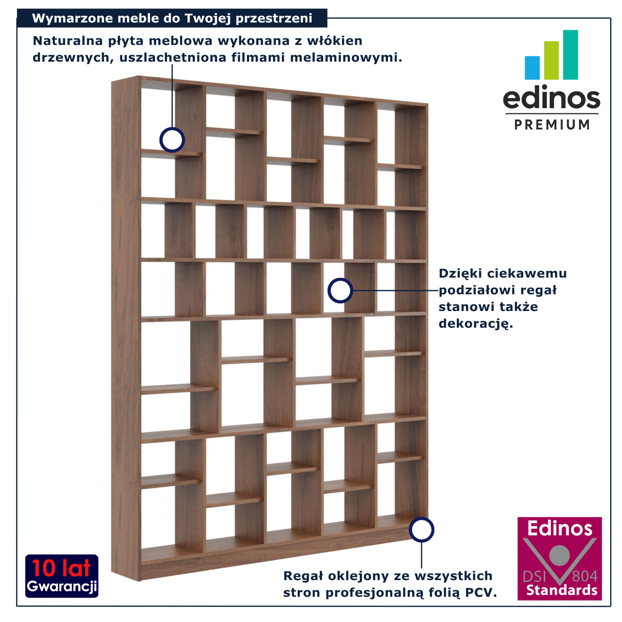 Wysoki nowoczesny regał biblioteczka Epozio orzech